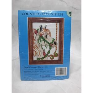 Vintage Candamar Designs Counted Cross Stitch Kit Gold Carousel Horse 5026 5x7